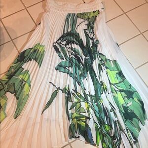 Massimo Dutti Botanical A-Line Skirt - Green and White